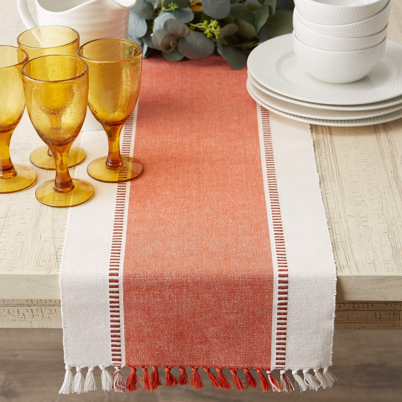 DII Dobby Stripe Woven Table Runner, 13x72 (13x77.5, Fringe Included), Burnt Orange - Image 4